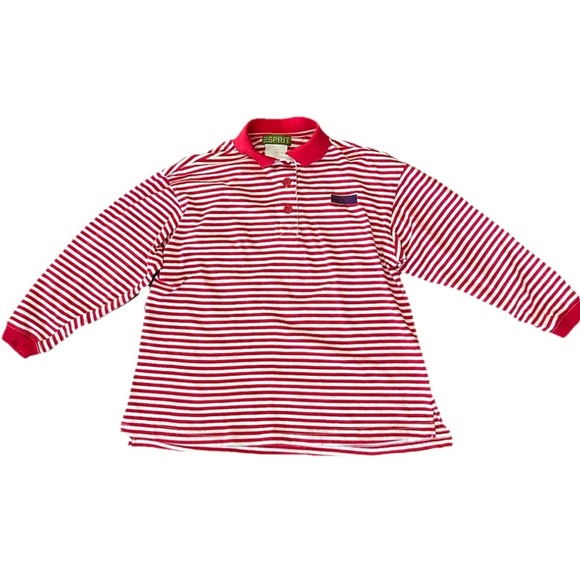 red and white striped long-sleeved Esprit polo shirt, kid unisex M 100% cotton - Picture 1 of 8